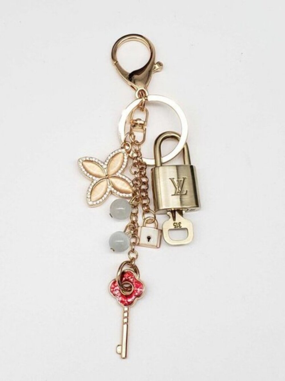 Louis Vuitton Authentic Gold Lock & Key 🔑 Bag Charm + Unbranded Keychain - Picture 8 of 9